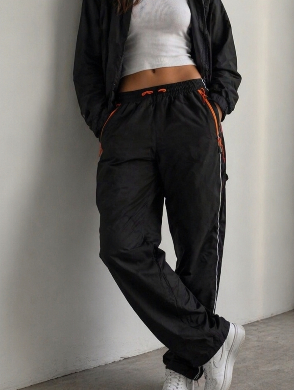 Illegal Jeans Track Joggers – Black / Navy with Orange Details – Y2K Streetwear